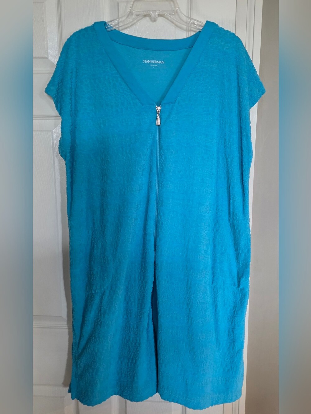 Stan Herman Turquoise Full Zip Terry Cloth Robe Cover-Up Large